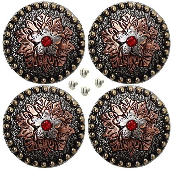 Set of 4 Conchos Western Saddle Tack 1-1/4" Engraved Copper Flower Co558