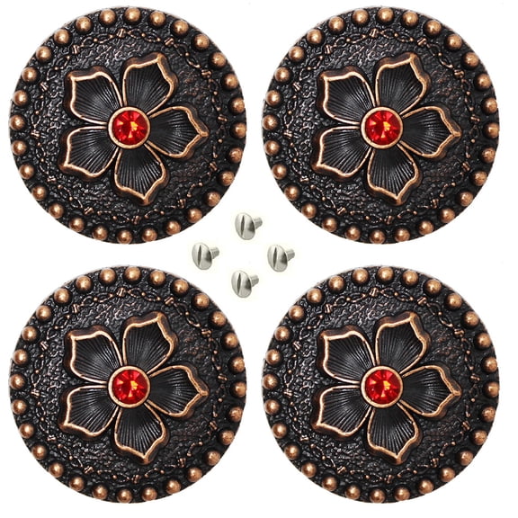 Set of 4 Conchos Western Saddle 1-1/4" Copper Flower Horse Tack Bridle Co559