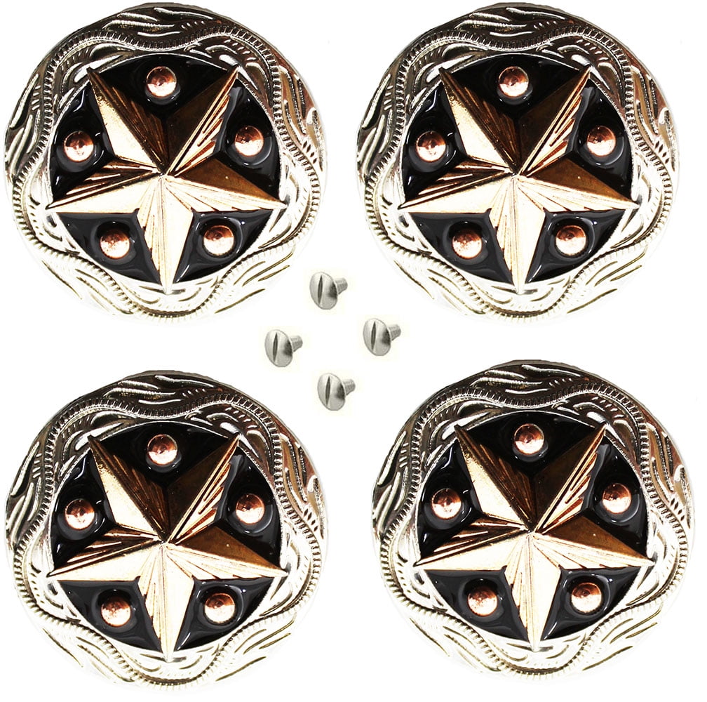 CHALLENGER HORSEWEAR Set of 4 Conchos Western Saddle Tack 1-1/4" Engraved Copper Lone Star Co556
