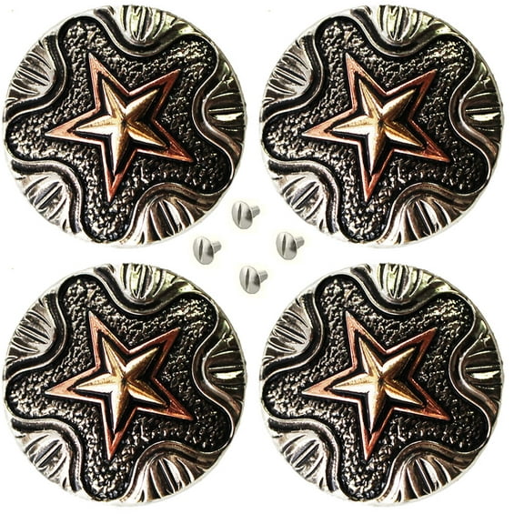Set of 4 Conchos Western Saddle Tack 1-1/4" Engraved Copper Lone Star Co560