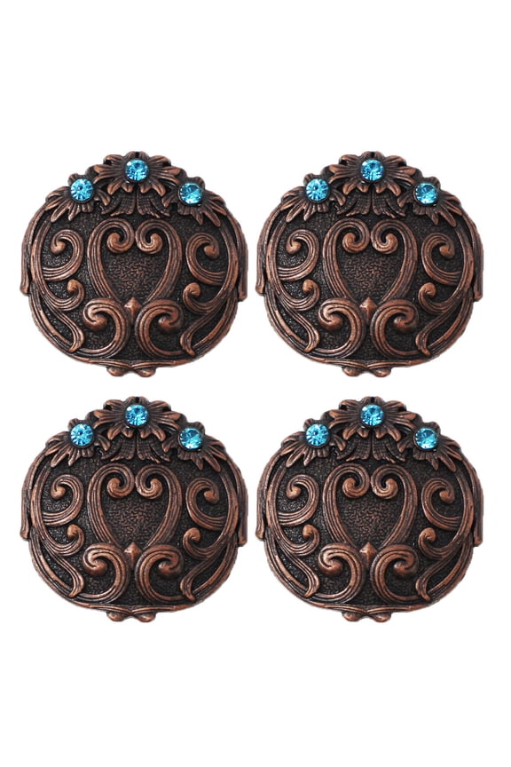 Set of 4 Conchos Western Saddle Tack Copper Engraved Rhinestone Co541A