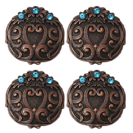 Set of 4 Conchos Western Saddle Tack Copper Engraved Rhinestone Co541B