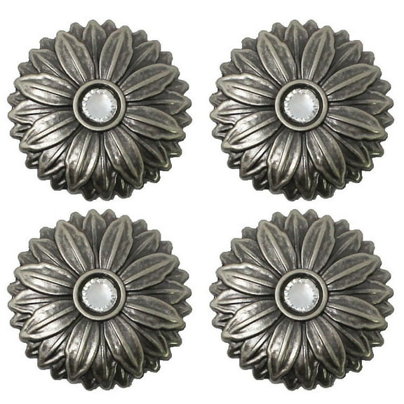 Set of 4 Conchos Western Saddle Tack Engraved Rhinestone Co523