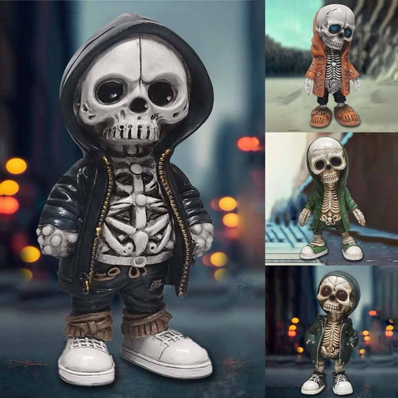 Set of 4 Cool Skeleton Figurines,Skull Doll Resin Crafts for Home Office Desk Decorations,Decor Gift Idea