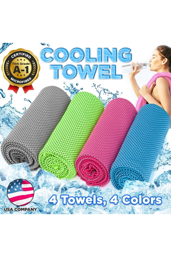 Set of 4 Cooling Towels for Face & Neck, Ice-Cold Gym Towels for Hot Weather & Sweat Sport Workout Quick Dry Towels by EcoEarth