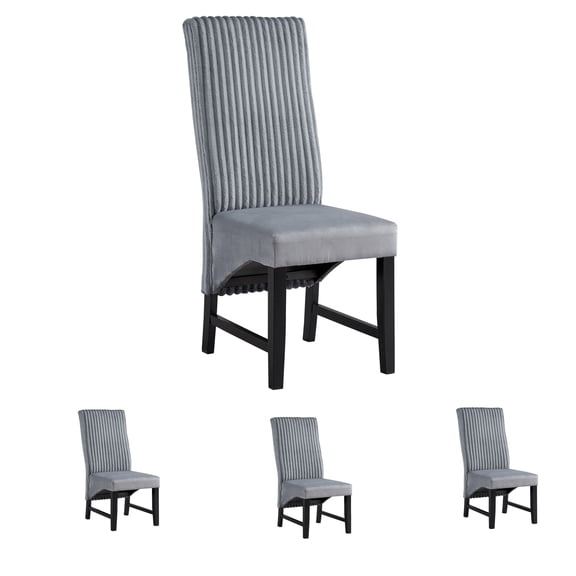 Set of 4 Corduroy Side Chair, Modern Farmhouse Kitchen Dining Room Chair, Solid Wood Fabric Upholstered Seat Back Chairs (Gray)