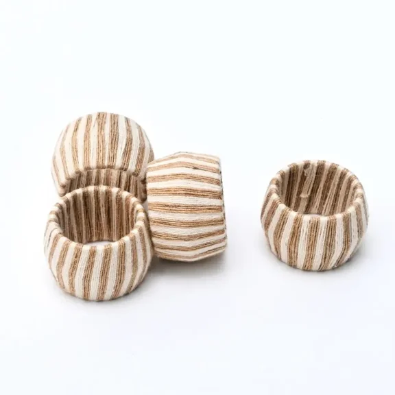 Set of 4 Cotton & Jute Woven Napkin Rings, Rustic Farmhouse Style