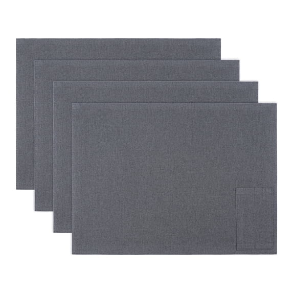 Set of 4 Cotton Linen Placemats, Rustic Rectangular Placemats for Dining Table Decor Washable Kitchen Table Mat Wipe Clean Dark Gray 17.7x13inch