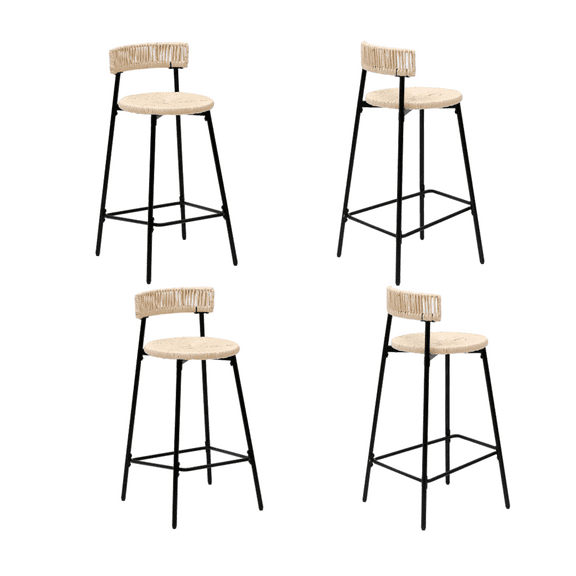 Set of 4 Counter Stools, Handwoven Paper Rope Bar Stools Boho Round Dining Pub Chairs for Kitchen (White)