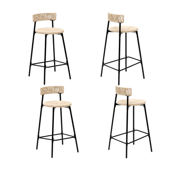Set of 4 Counter Stools, Handwoven Paper Rope Bar Stools Boho Round Dining Pub Chairs for Kitchen (White)