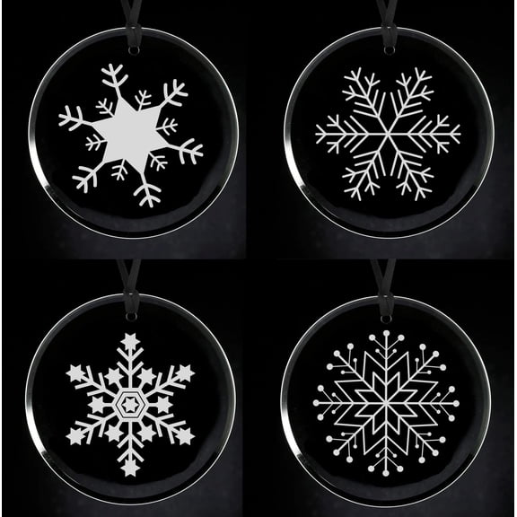 Set of 4 Crystal Glass Circle Ornament Keepsake Gift Christmas Snowflake Collection