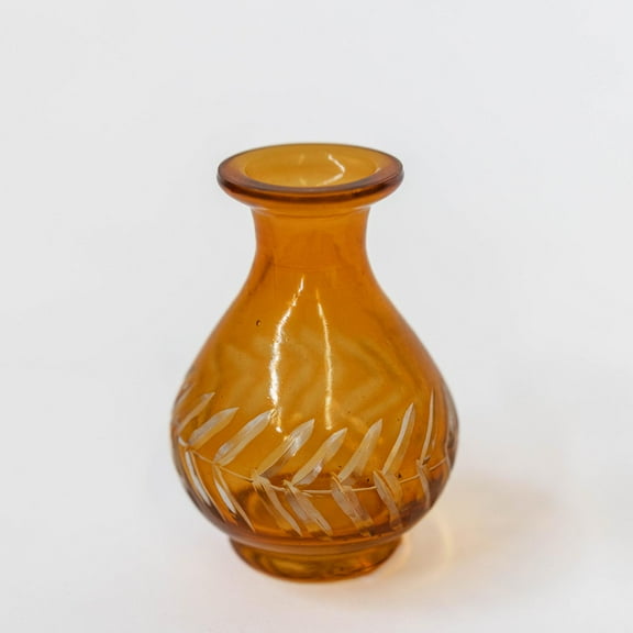 Set of 4 Curved Orange Brown With White Leaves Bud Vase