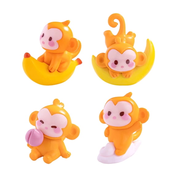 Set of 4 Cute Cartoon Monkey Resins Figurine Moon Capture Theme Plastic Desk Display Garden Landscape Decoration Present
