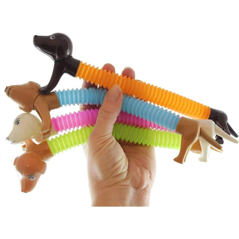 Set of 4 Cute Weiner Dog Pull and Pop Snap Animal Expanding Flexible  Accordion Tube Toy - Free Play - Open Ended Fidget Toy