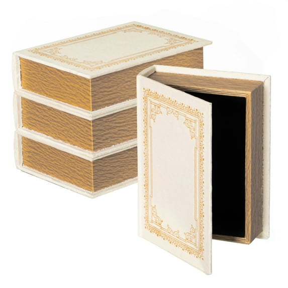 Set of 4 Decorative Vintage Book Shaped Trinket Storage Box, Paper White