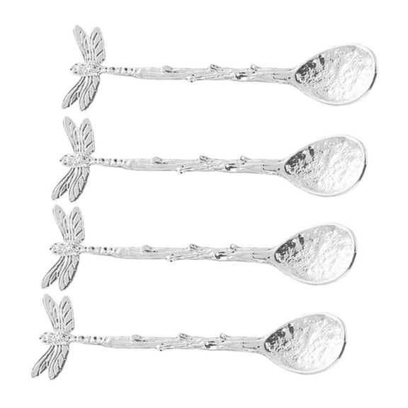 Set of 4 Decorative Water drop Coffee Teas Spoons with Long Dragonflies Handle