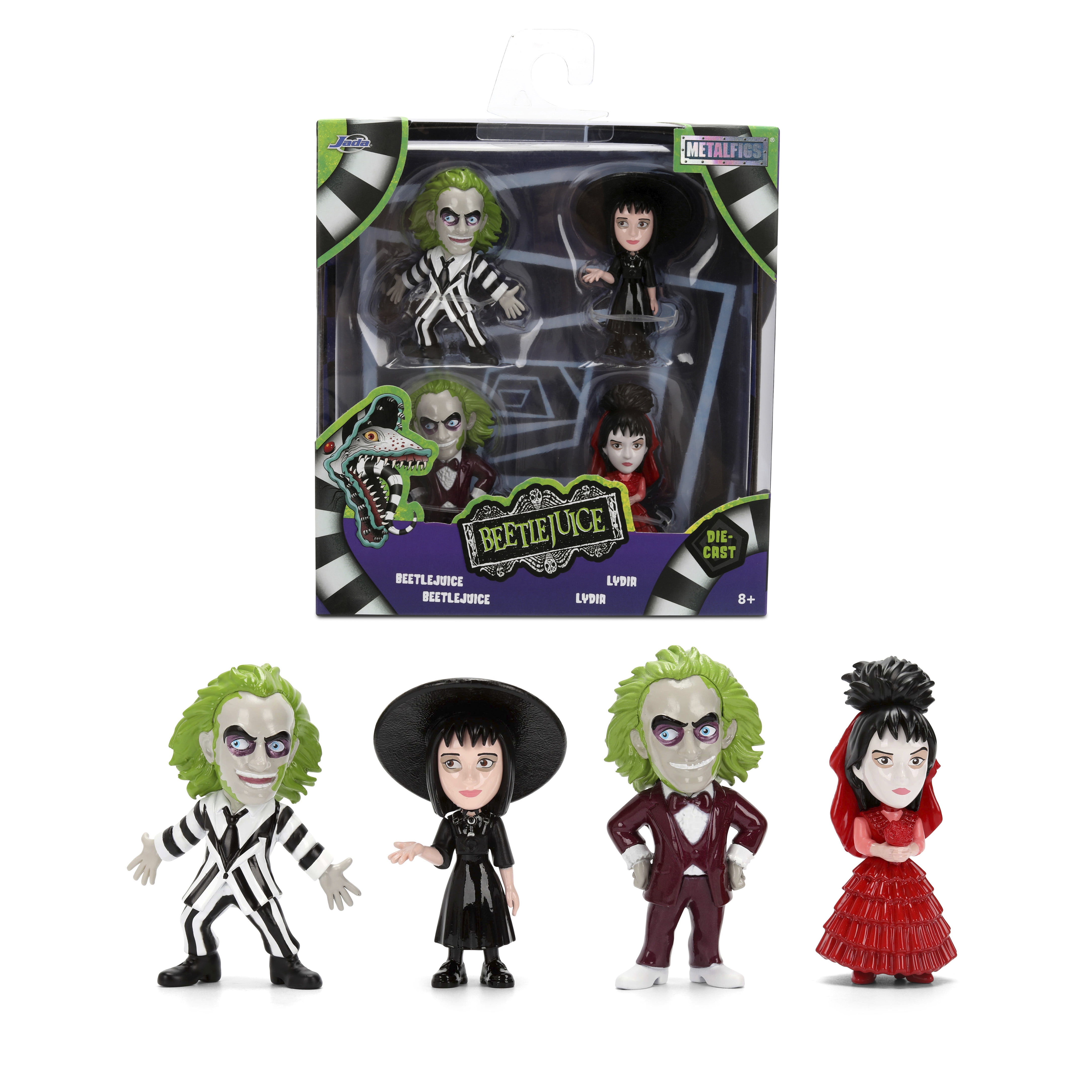 Beetlejuice Metalfigs 4-Pack Movie Collectible Figures 2.5-Inch Scale Beetlejuice, Lydia, Wedding Variants by Jada Toys