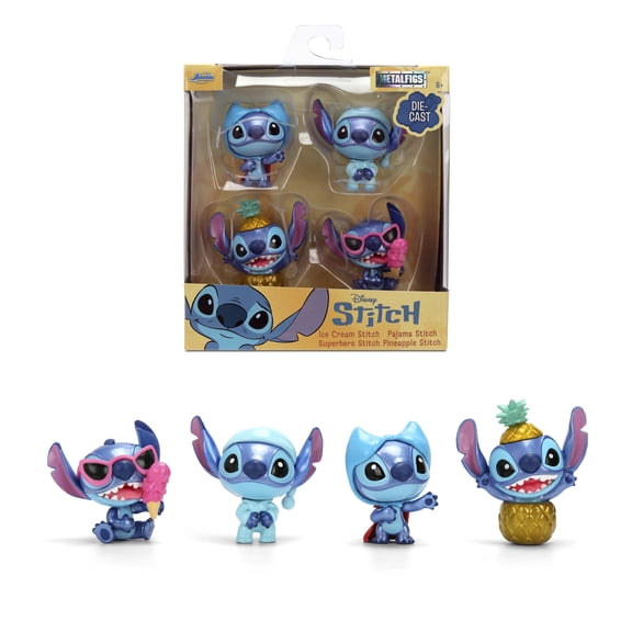 Disney Stitch 4-Pack Die-Cast Figures  2.5" Metal Collectibles Featuring Superhero, Ice Cream, Pineapple & Pajama Stitch by Jada Toys