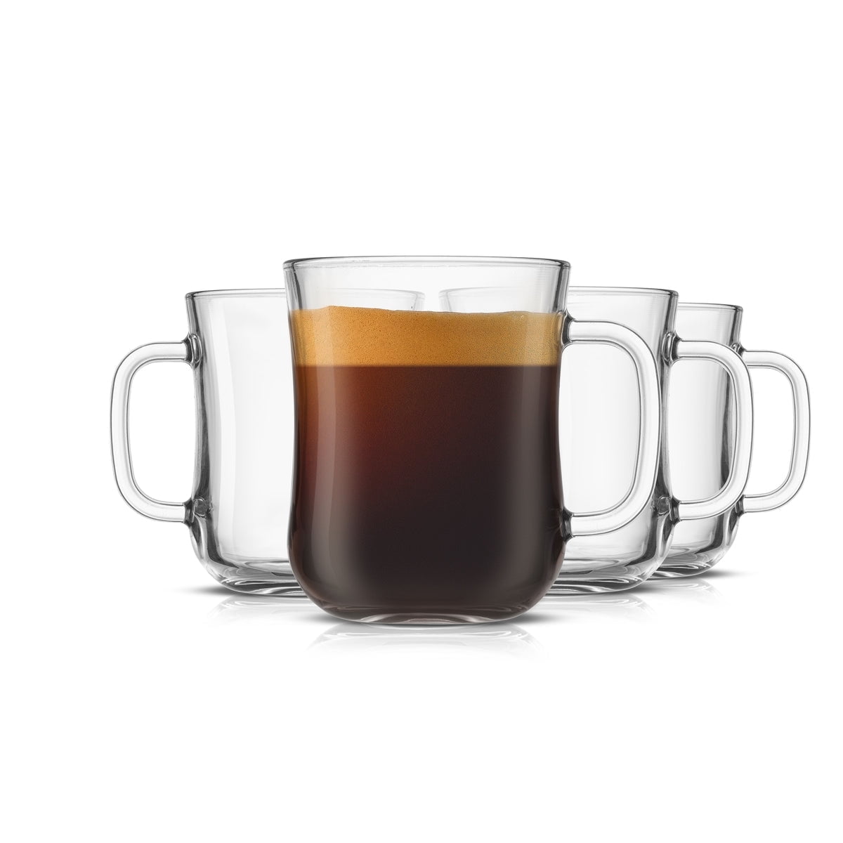 Clear Glass Diner Style Coffee Mugs with Handles, Set of 4
