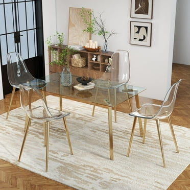 Set of 4 Dining Chairs, Comfort Style for Dining Room, with Sturdy Golden Metal Legs
