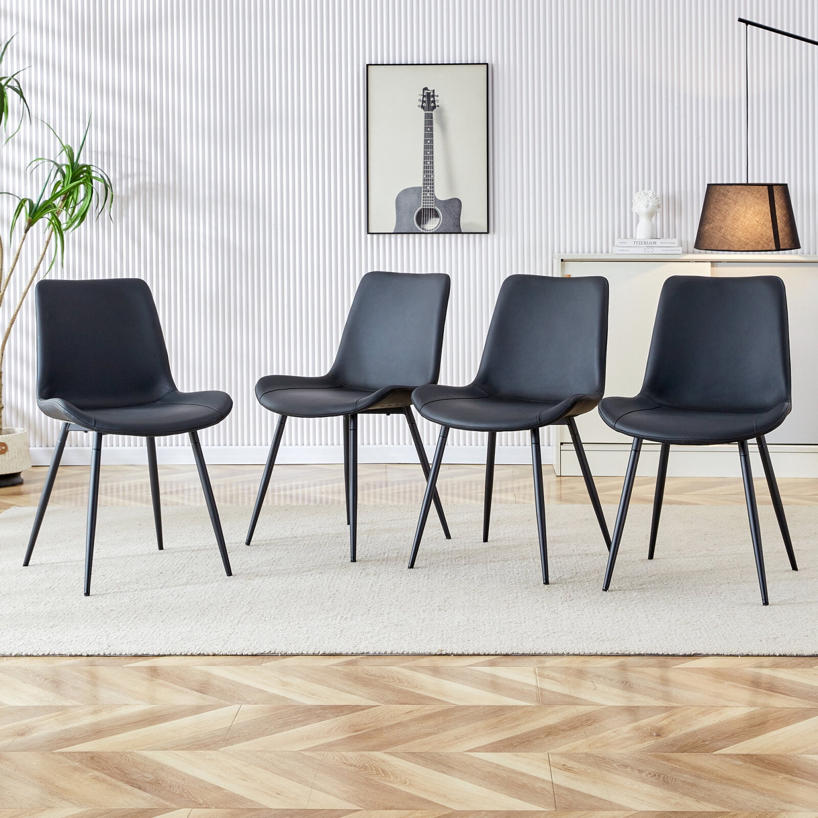 Set of 4 Dining Chairs, Faux Leather Kitchen Chair, Armless Side Chair ...