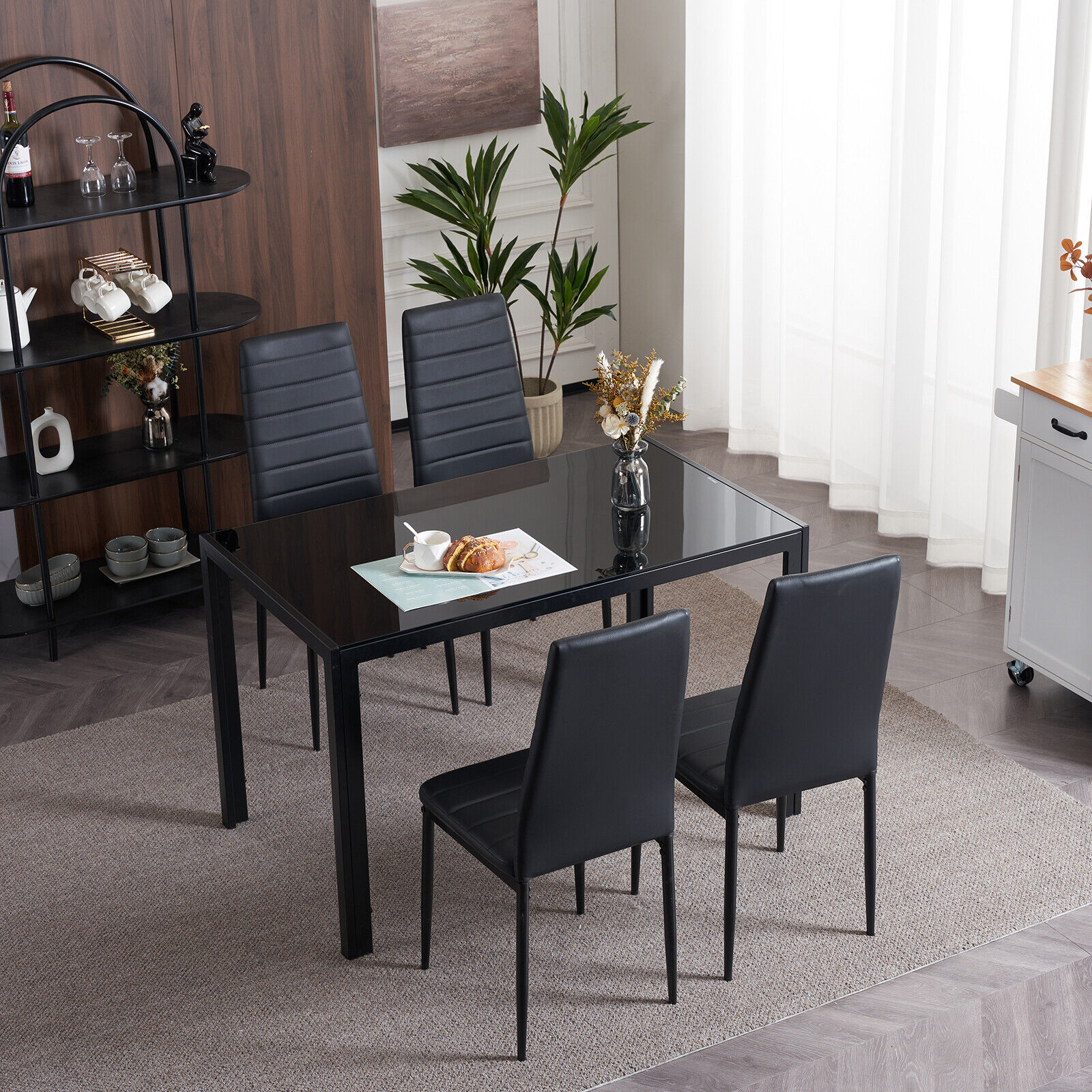 Set of 4 Dining Chairs High PU Leather Elegant Design for Home Kitchen Black