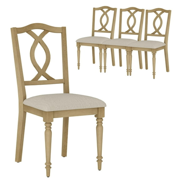 Set of 4 Dining Chairs with Cross-Back & Upholstered Seat, Farmhouse Kitchen Chair with Solid Wood Legs for Dining Room, Oak