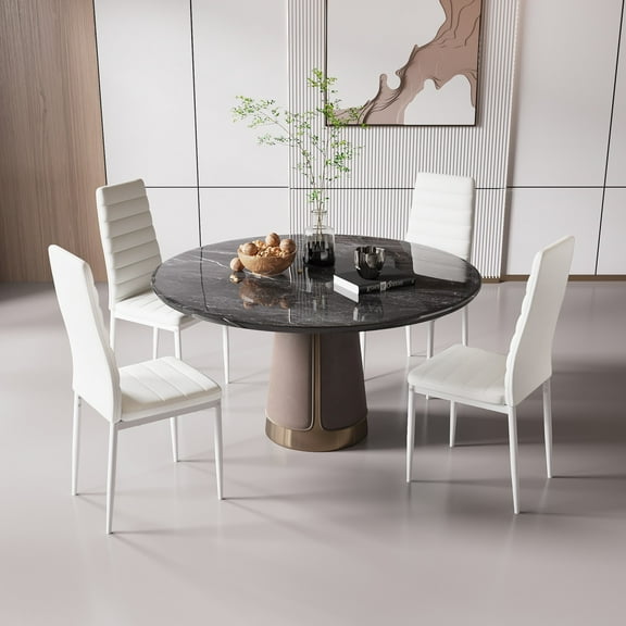 Set of 4 Dining Side Chairs PU Leather Fashionable Minimalist Style Home Kitchen Furniture White