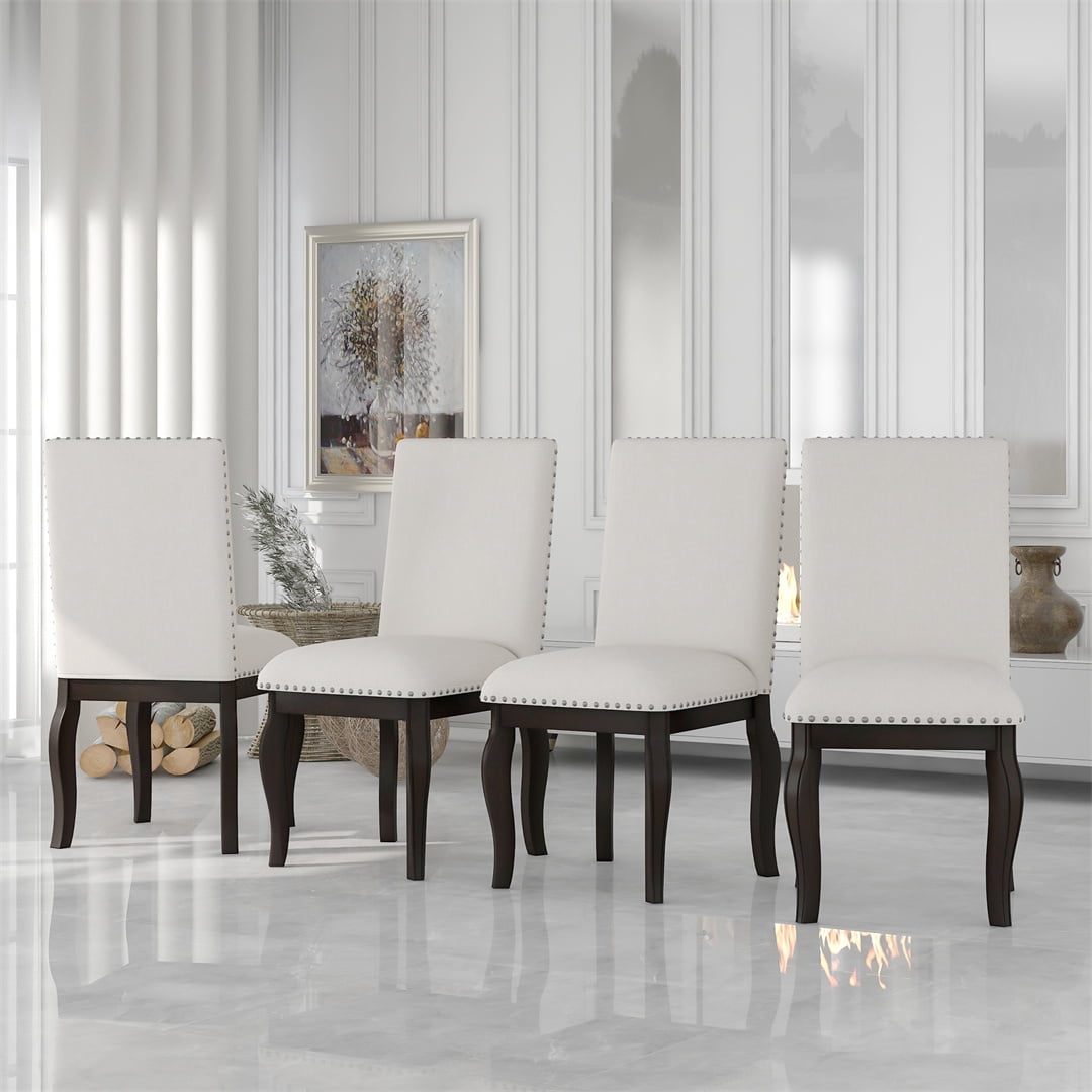 Set of 4 Dining chairs, Upholstered Fabirc Chairs with Nailhead and ...