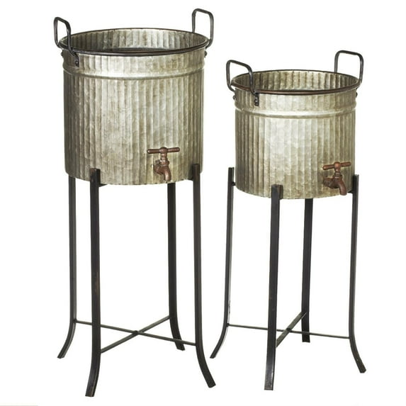 CBK Metal 2 Piece Set Distressed Faucet Planter On Stand 139613