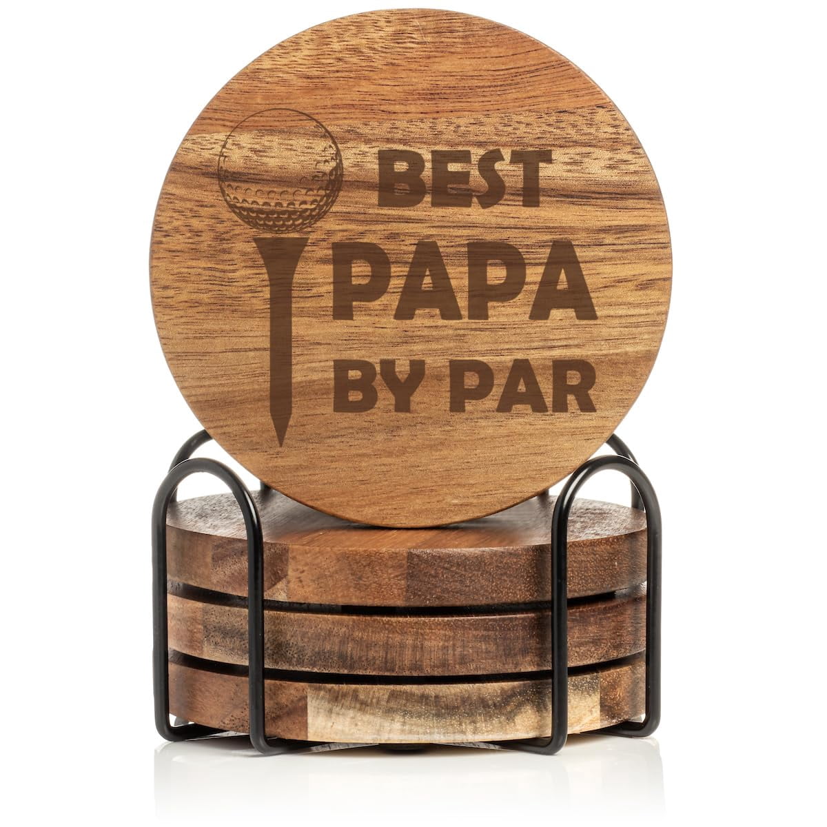 Set of 4 Drink Coasters with Holder Gift Best Papa by Par Father's Day ...