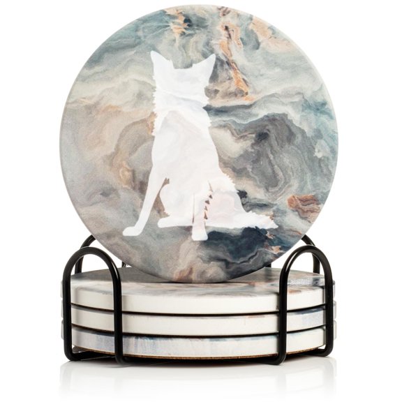 Set of 4 Drink Coasters with Holder Gift Border Collie (Absorbent Ceramic Marble)