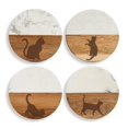 thumbnail image 1 of Set of 4 Drink Coasters with Holder Gift Cat Collection (Acacia Wood & Marble), 1 of 1