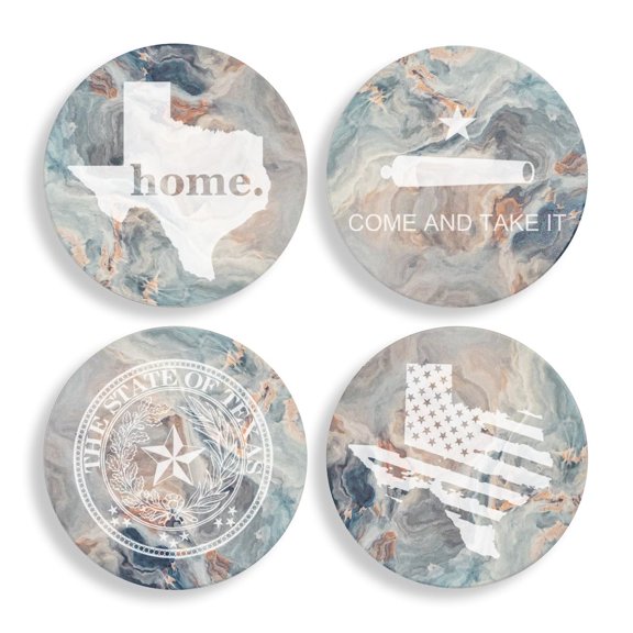 Set of 4 Drink Coasters with Holder Gift Texas Collection (Absorbent Ceramic Marble)