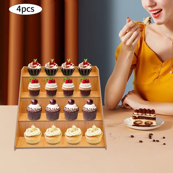 Set of 4 Elegant 4-Tier MDF Display Stands, Perfect for Cakes, Candles, and More, Sturdy, Easy Assembly, Minimalist Design for Parties & Events