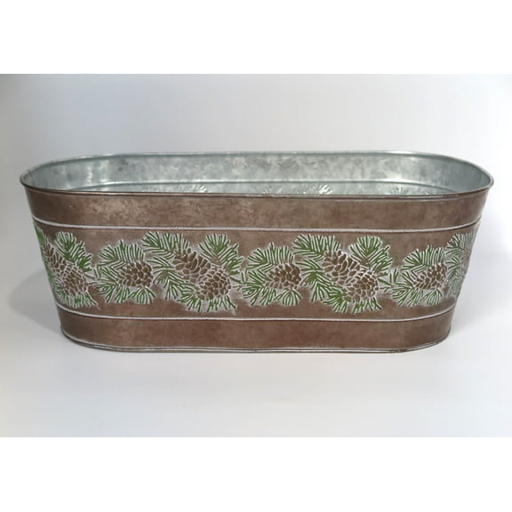 Set of 4 Embossed Pine Cones On Gold Colored Metal Planter