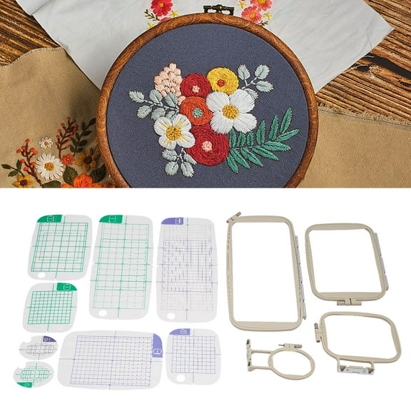 Set of 4 Embroidery Machine Hoops for Brother PE & Innov-is Series, Sizes 1"x2.5" to 5"x12", Adjustable Screw & Clear Alignment Grid Included