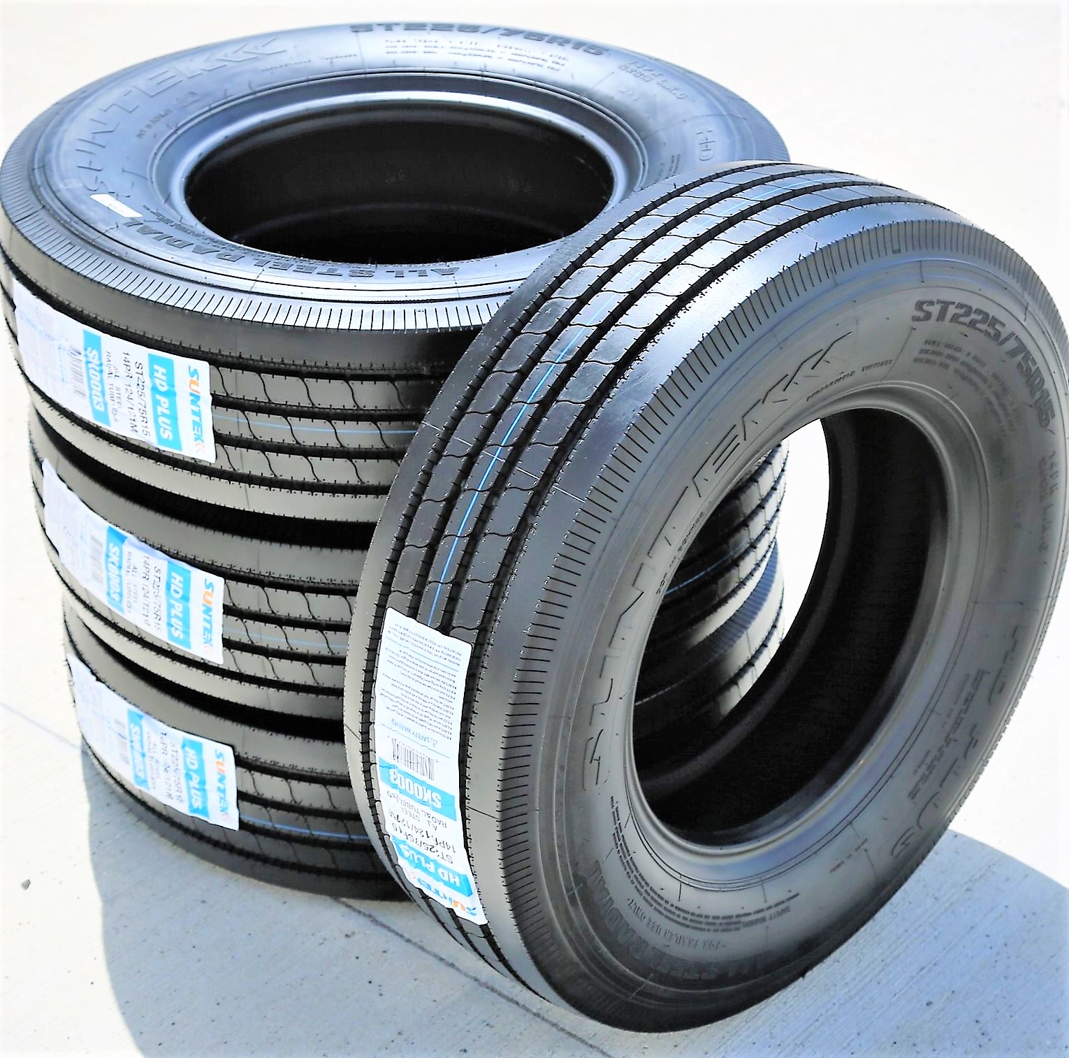 Set of 4 (FOUR) Suntek HD Plus ST 225/75R15 Load G (14 Ply) Trailer Tires