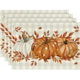 thumbnail image 1 of Set of 4 Fall Placemats 12x18 Inch Pumpkins Autumn Thanksgiving Harvest Vintage Table Mat for Party Dining Decoration, Beige/Orange, 1 of 12