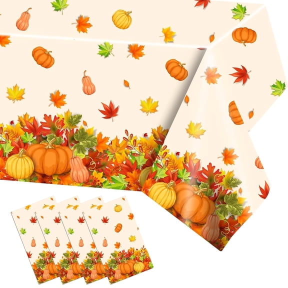 Set of 4 Fall Plastic Tablecloths Pumpkin Maple Leaf Table Covers for Thanksgiving Party Supplies Halloween, 54 x 108 Inch-Style 2