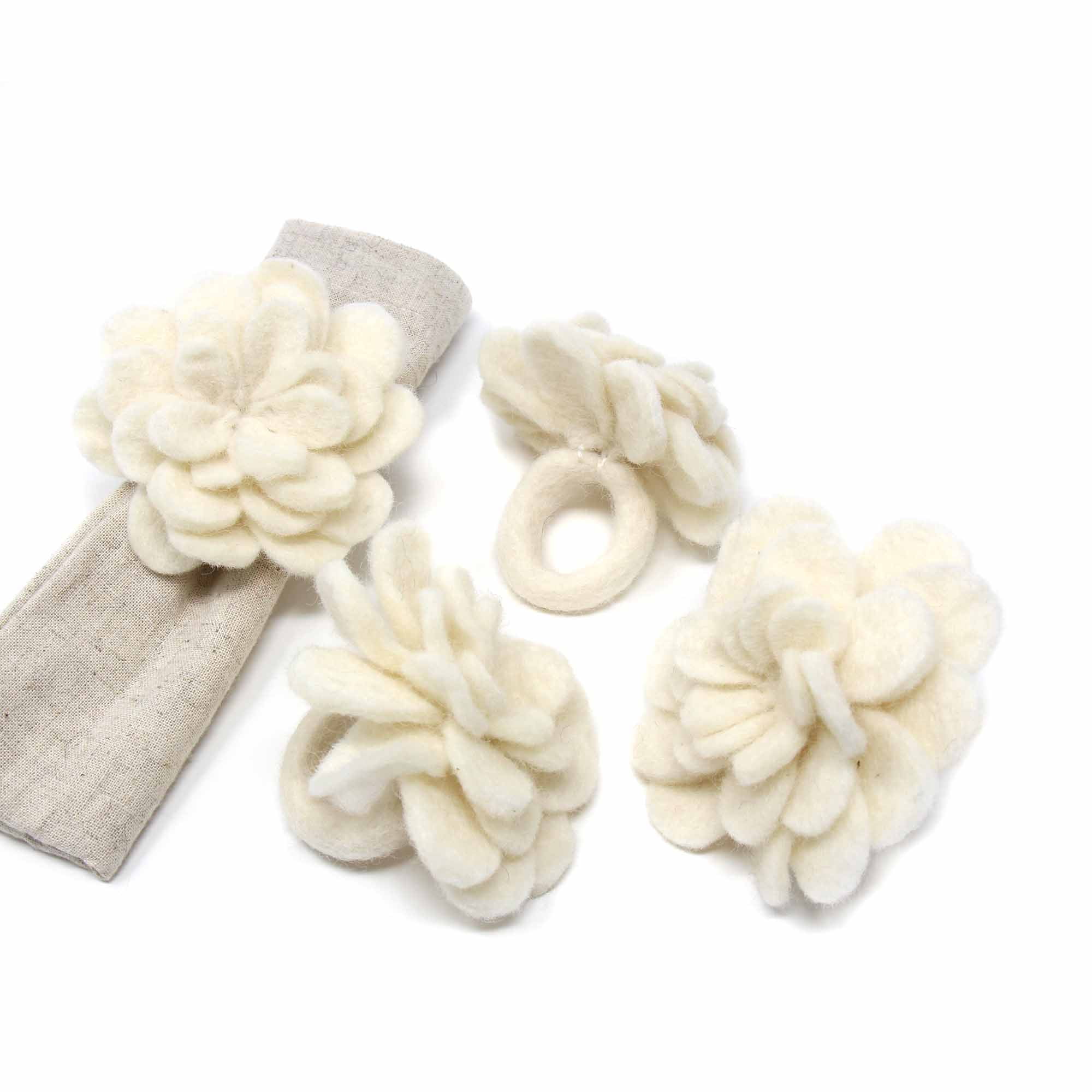 Cream Felt Flower Napkin Ring Set