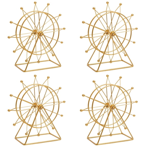 Set of 4 Ferris Wheel Model Figurine Gold Wheels for Toy Device Ornaments Crafts Office Golden