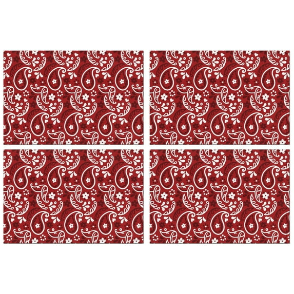 Set of 4 Flax Paisley Placemats Featuring Heat Resistant and Wrinkle Free Surface with Colorful Vintage Boho Floral Mandala Designs