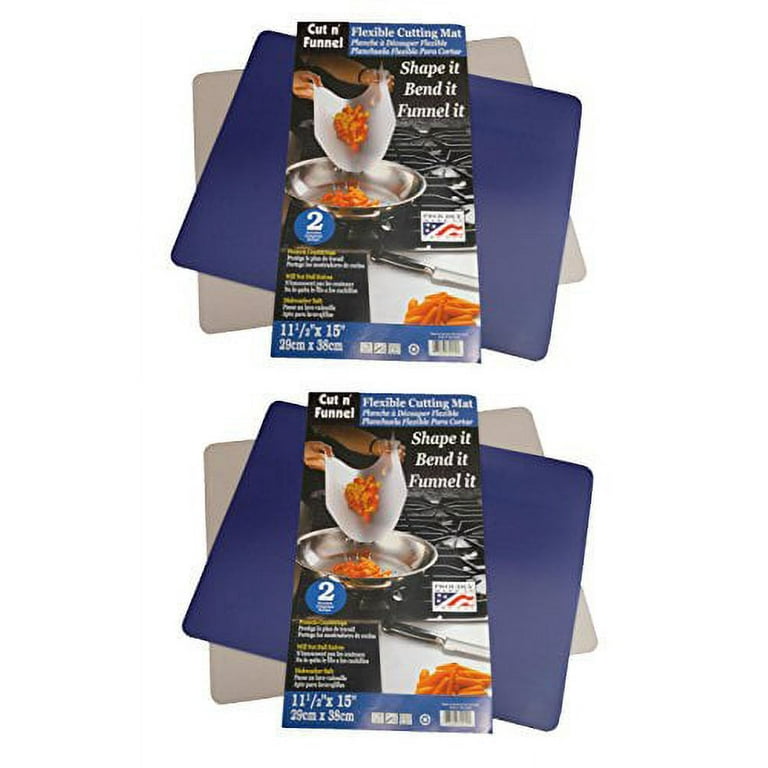 Cut N' Funnel Blue Flexible Plastic Cutting Board Mat 2 Pack 15 by 11.5 