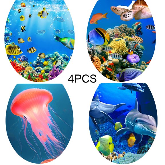 Set of 4 For Bathroom Stickers Featuring Marine Life, PVC Wall Decals for Easy Application and