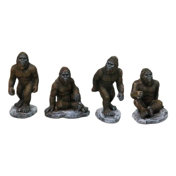 Set of 4 Forest Mythical Creature Sasquatch Big Foot Cryptid Apes Figurines