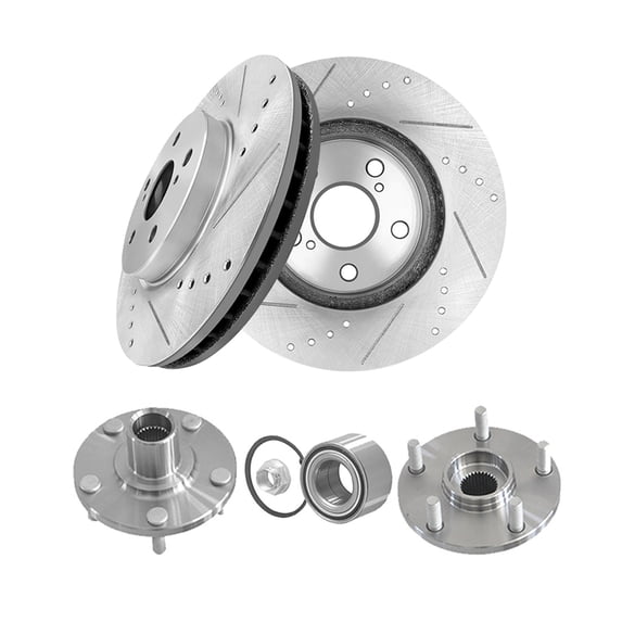 Set of 4 Front 296mm Drilled Slotted Brake Disc Rotors-Wheel Hub Bearing Assembly For 2002 2003 Toyota Camry
