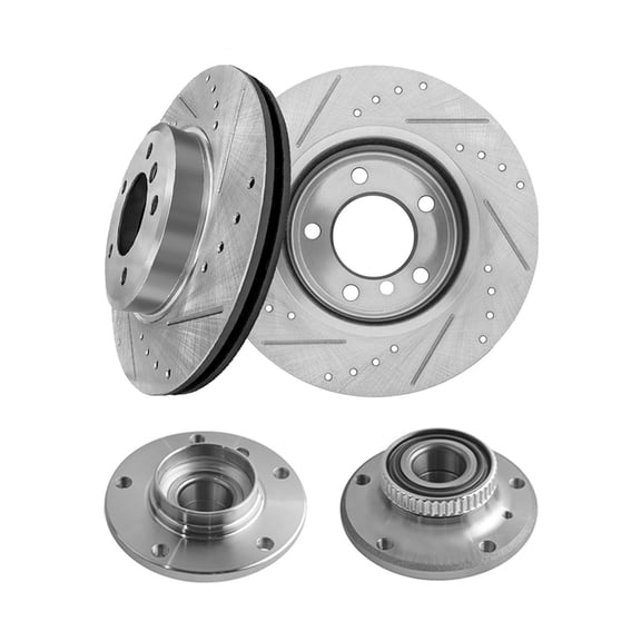 Set of 4 Front 300mm Drilled Slotted Brake Disc Rotors-Wheel Hub Bearing Assembly For 2000 BMW 328CI 2.8L