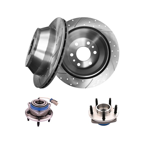 Set of 4 Front 303mm Drilled Slotted Brake Disc Rotors-Wheel Hub Bearing For 1997-1999 Buick Riviera