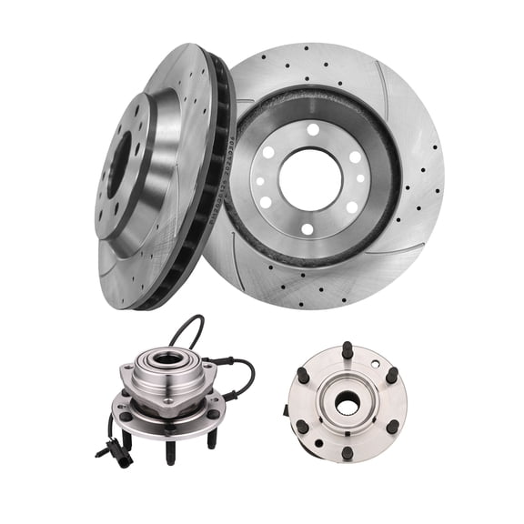 Set of 4 Front 305mm Drilled Slotted Brake Disc Rotors-Wheel Hub Bearing Assembly For 2005 Isuzu Ascender